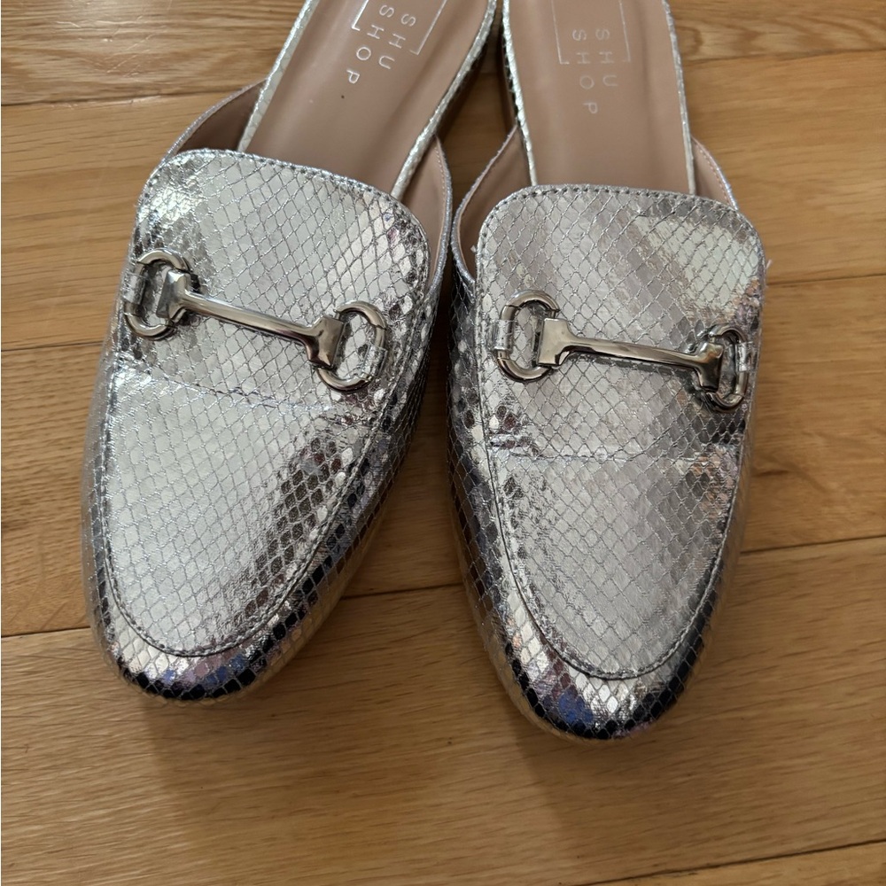ShuShop Silver Snakeskin Loafers